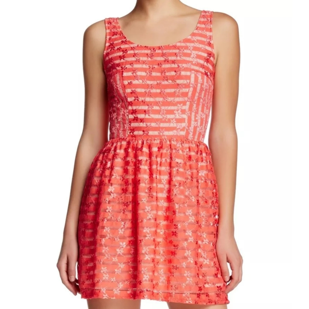 Love...Ady coral lace striped dress